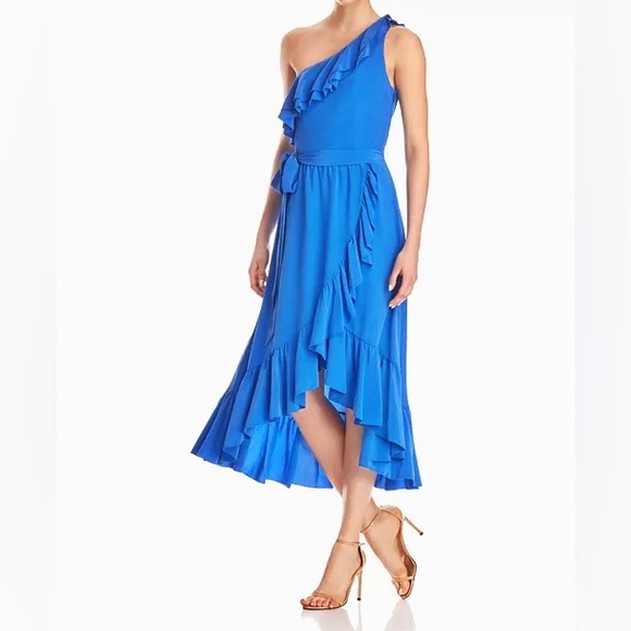 JOIE Damica 100% Silk Ruffled One Shoulder Baja Blue Wrap Dress XS - Picture 7 of 9